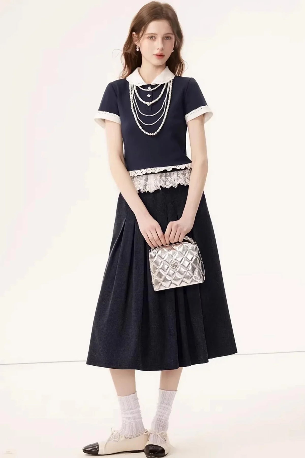 Linen Lace A-Line Skirt