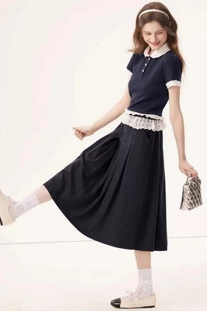 Linen Lace A-Line Skirt