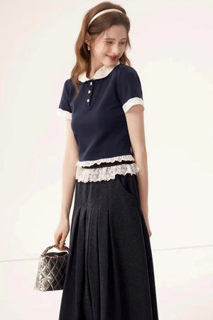 Linen Lace A-Line Skirt