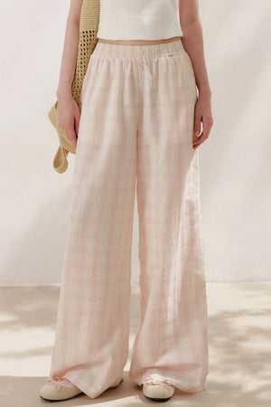 Linen Plaid Wide-Leg Pants