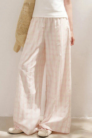 Linen Plaid Wide-Leg Pants