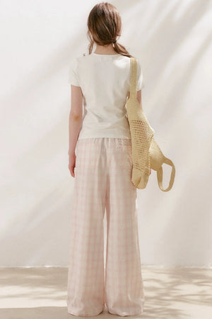 Linen Plaid Wide-Leg Pants
