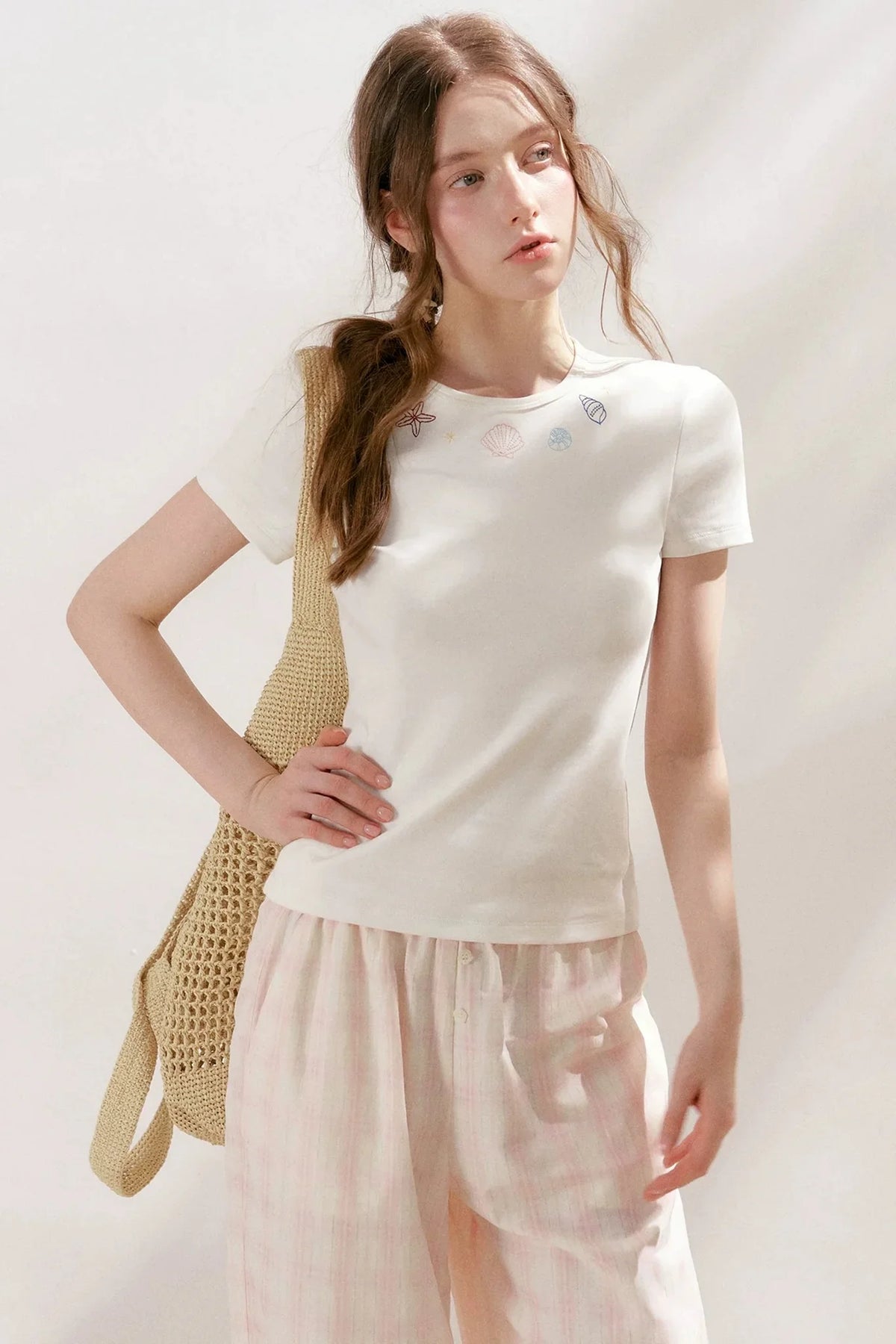 Linen Plaid Wide-Leg Pants