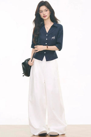 Linen Shirt Skirt Pants Set-Up