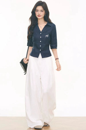 Linen Shirt Skirt Pants Set-Up
