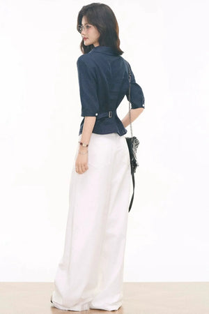 Linen Shirt Skirt Pants Set-Up