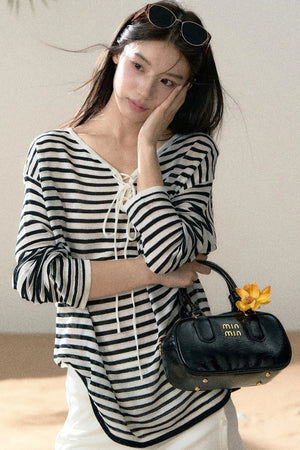Linen Striped Tie-Up Top
