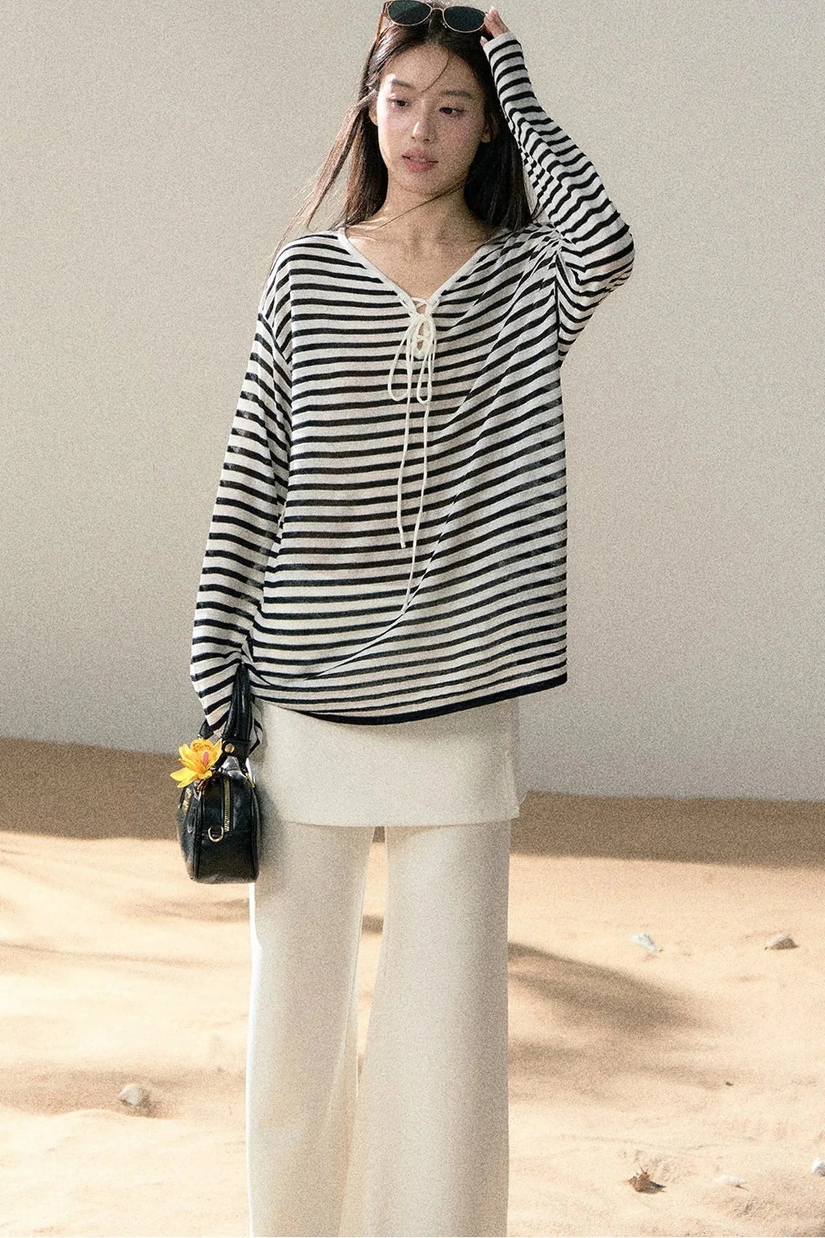 Linen Striped Tie-Up Top