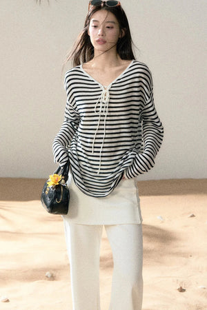 Linen Striped Tie-Up Top