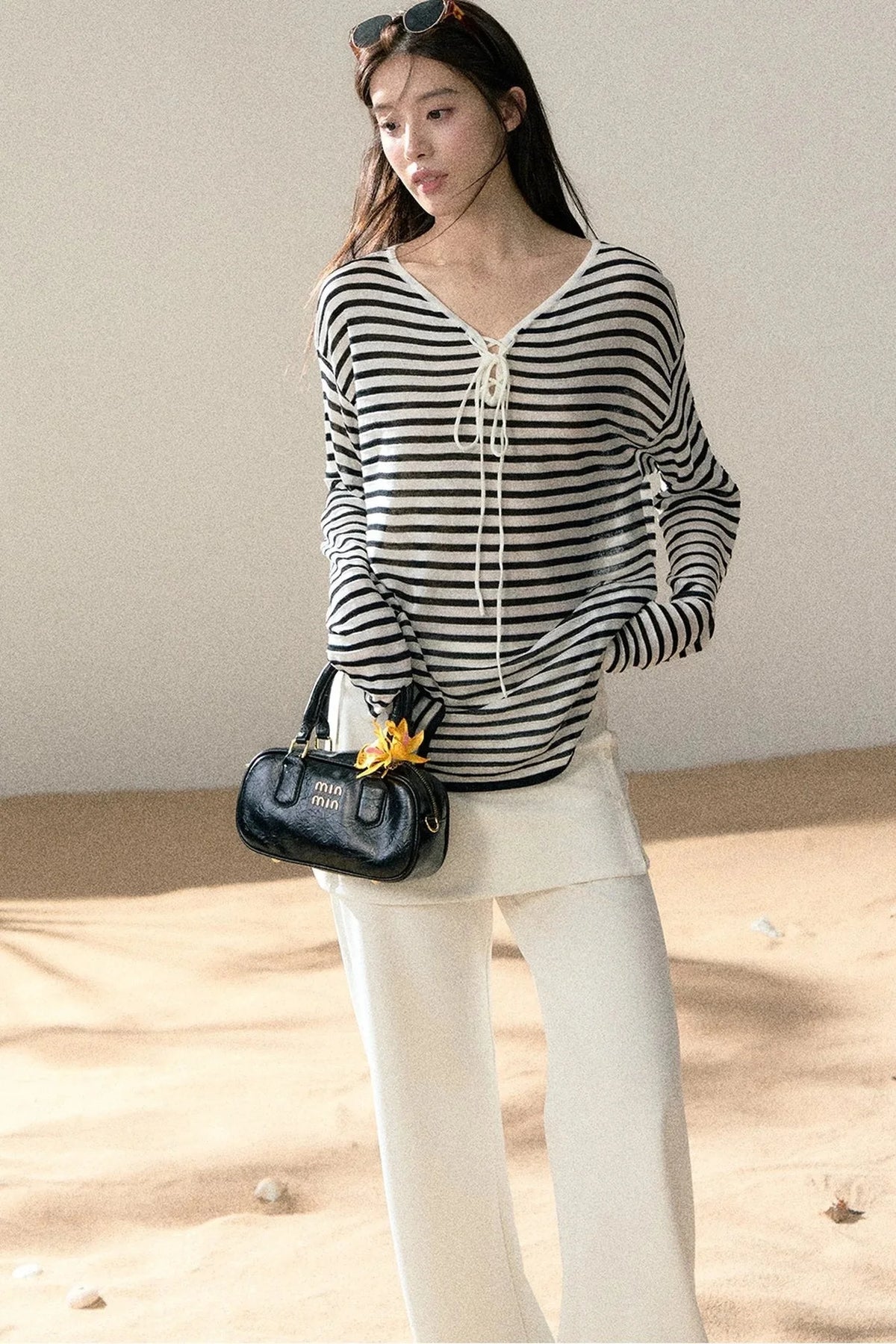 Linen Striped Tie-Up Top