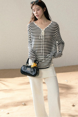 Linen Striped Tie-Up Top