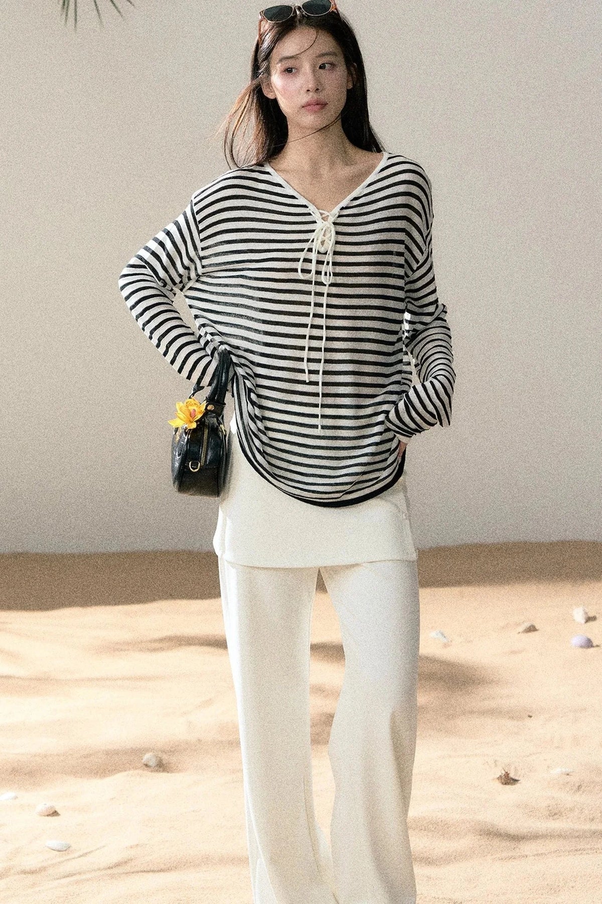 Linen Striped Tie-Up Top