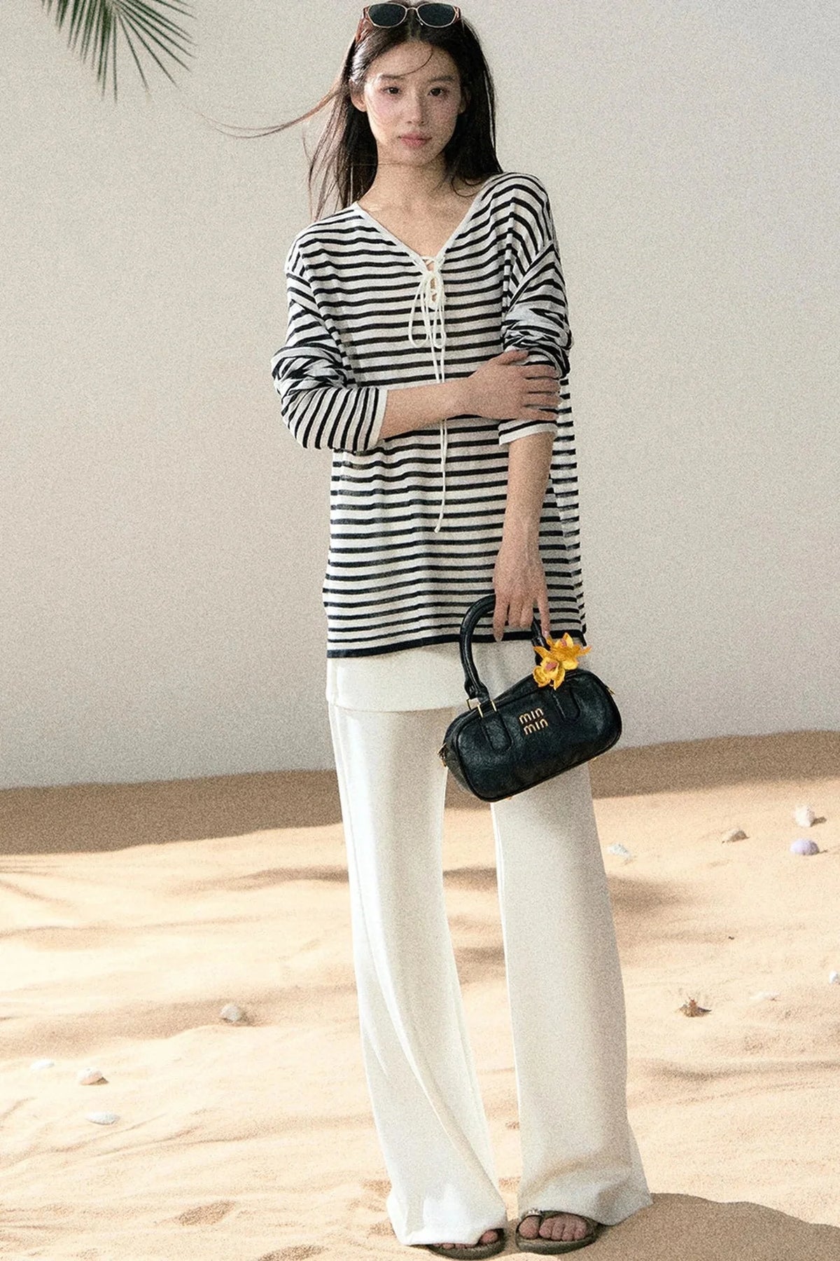 Linen Striped Tie-Up Top