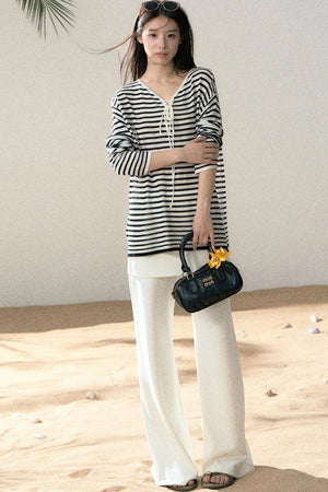 Linen Striped Tie-Up Top