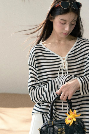 Linen Striped Tie-Up Top