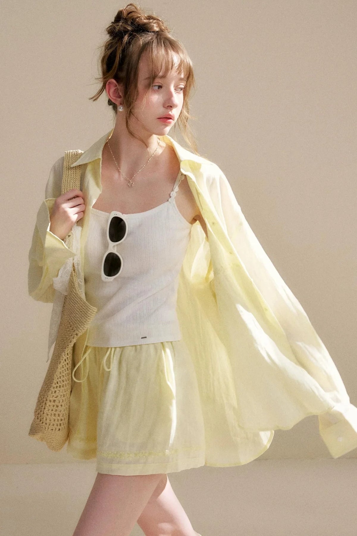 Linen Tencel Beaded Blouse Set-Up
