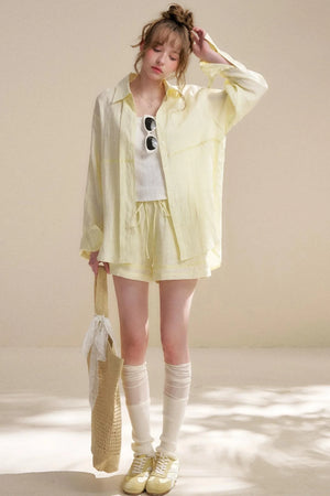 Linen Tencel Beaded Blouse Set-Up