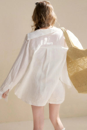 Linen Tencel Beaded Blouse Set-Up