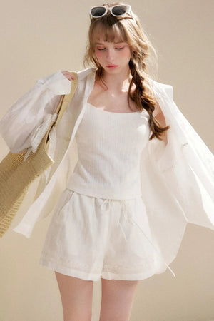 Linen Tencel Beaded Blouse Set-Up