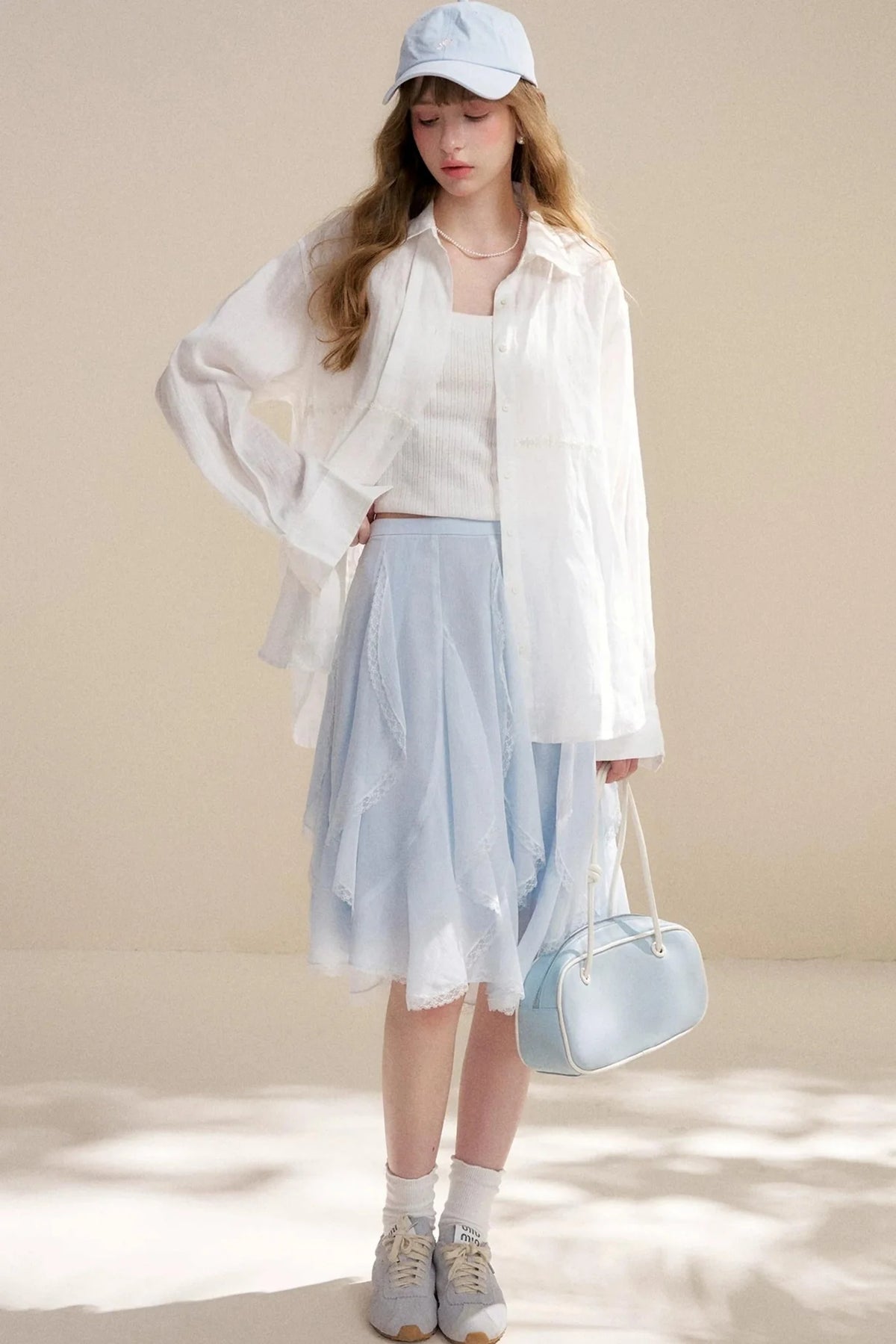 Linen Tencel Beaded Blouse Set-Up
