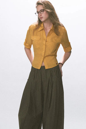 Linen Waist-Cinching Blouse