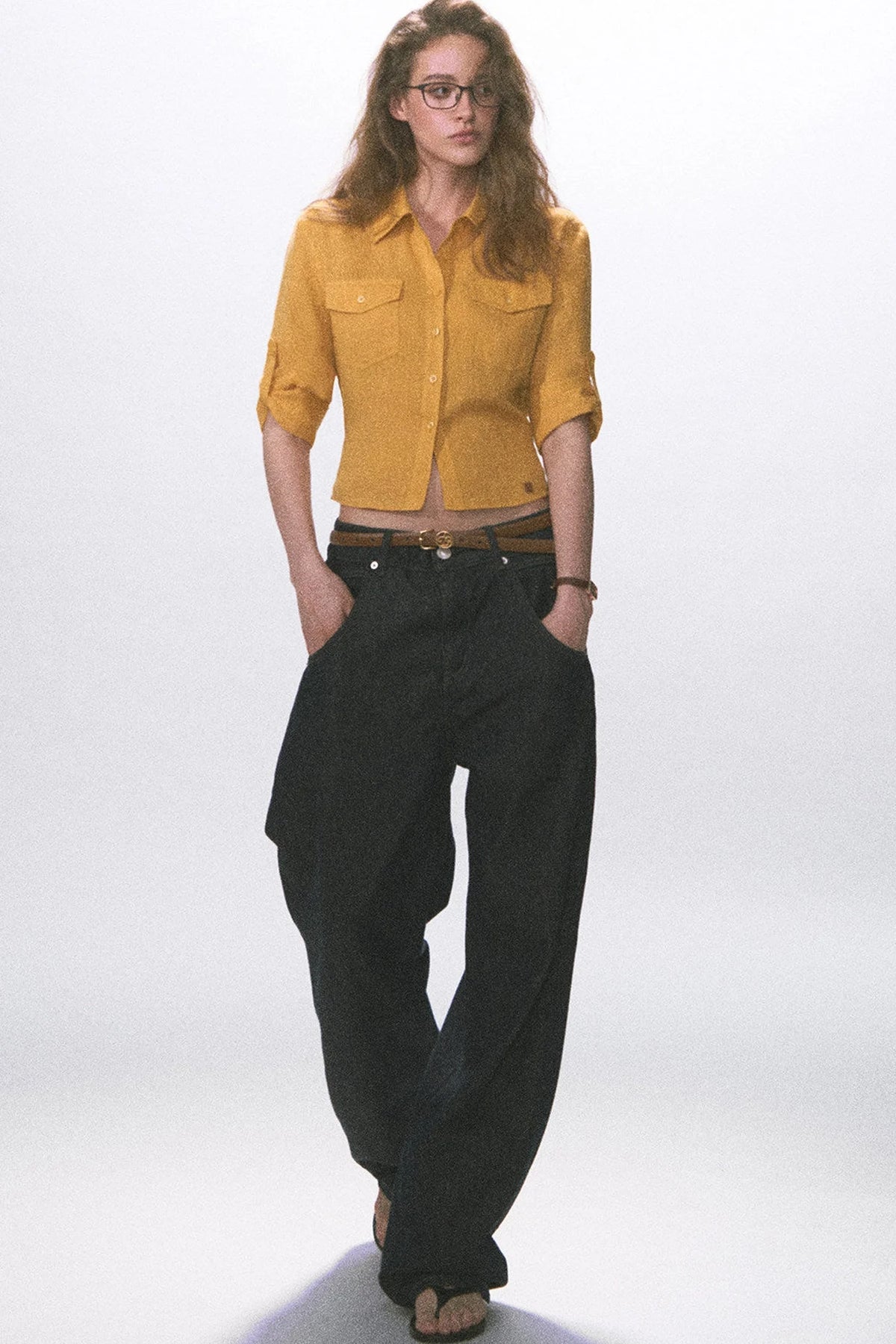 Linen Waist-Cinching Blouse