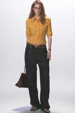 Linen Waist-Cinching Blouse