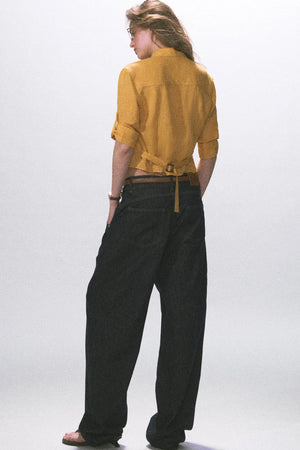 Linen Waist-Cinching Blouse