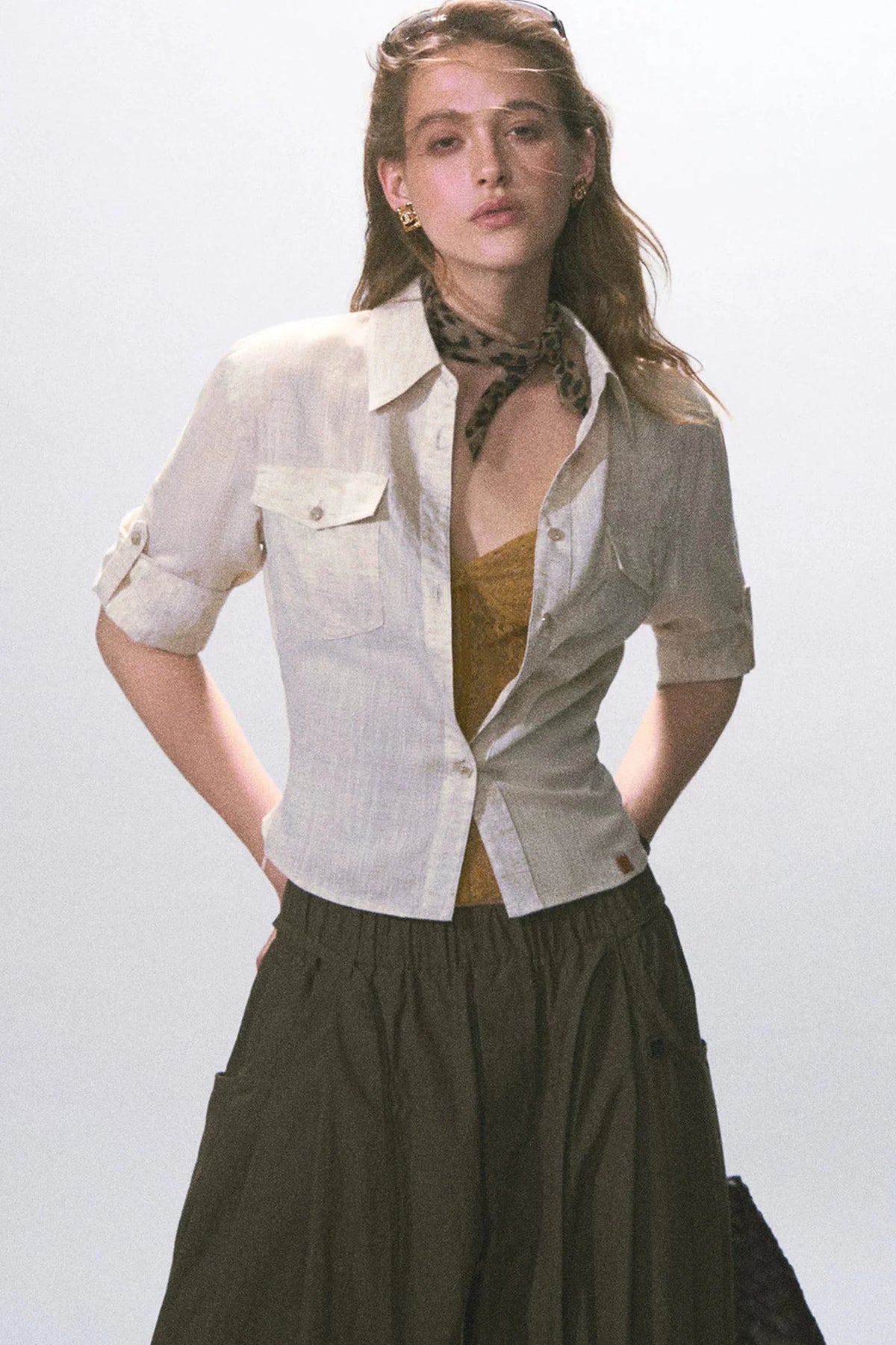 Linen Waist-Cinching Blouse