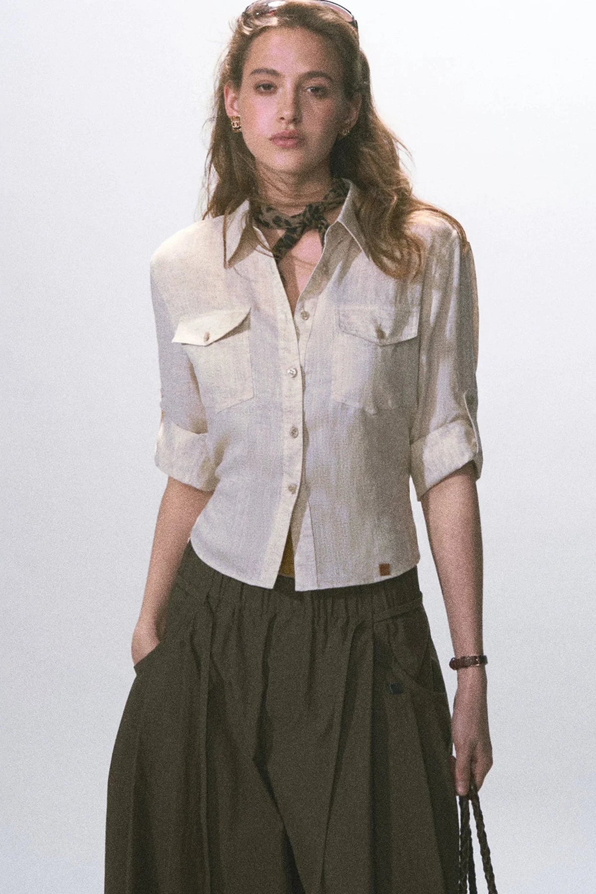 Linen Waist-Cinching Blouse