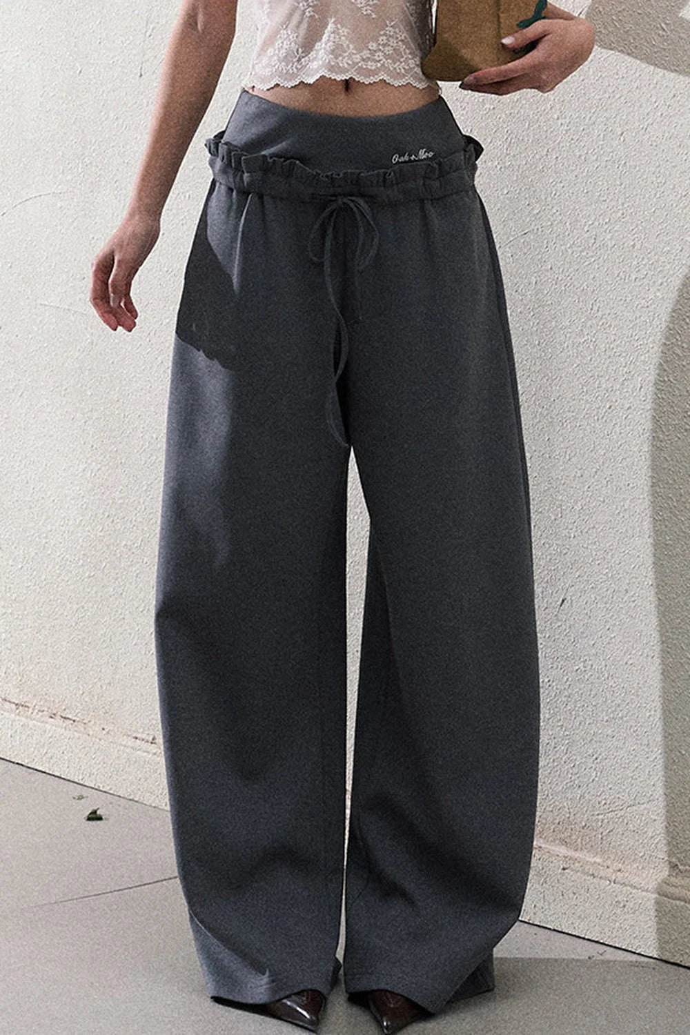 Liquid Cotton Ruffle Wide-Leg Pants
