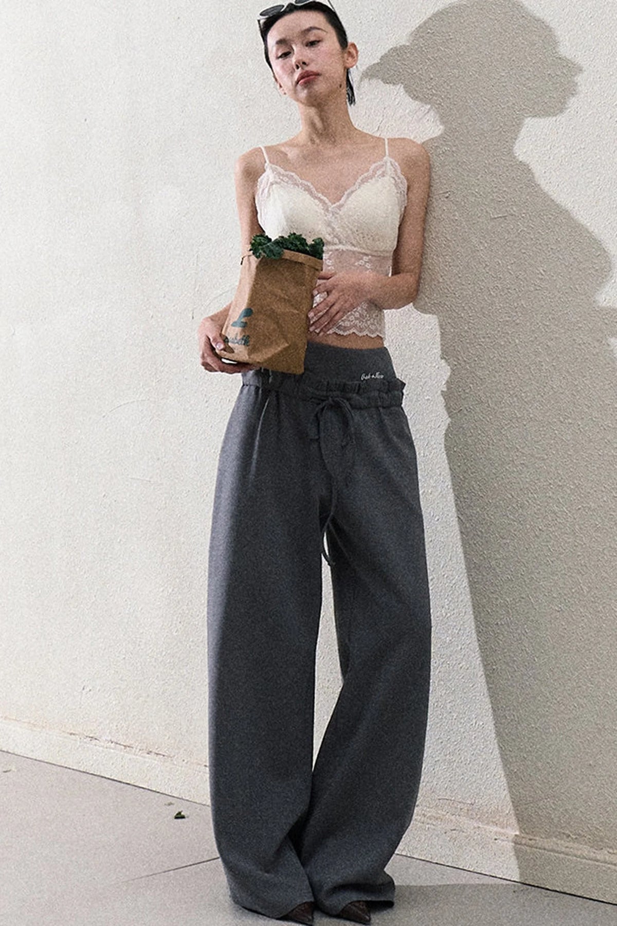 Liquid Cotton Ruffle Wide-Leg Pants