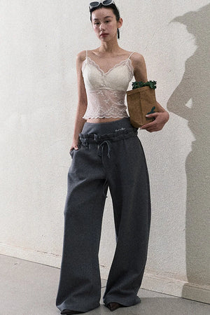 Liquid Cotton Ruffle Wide-Leg Pants