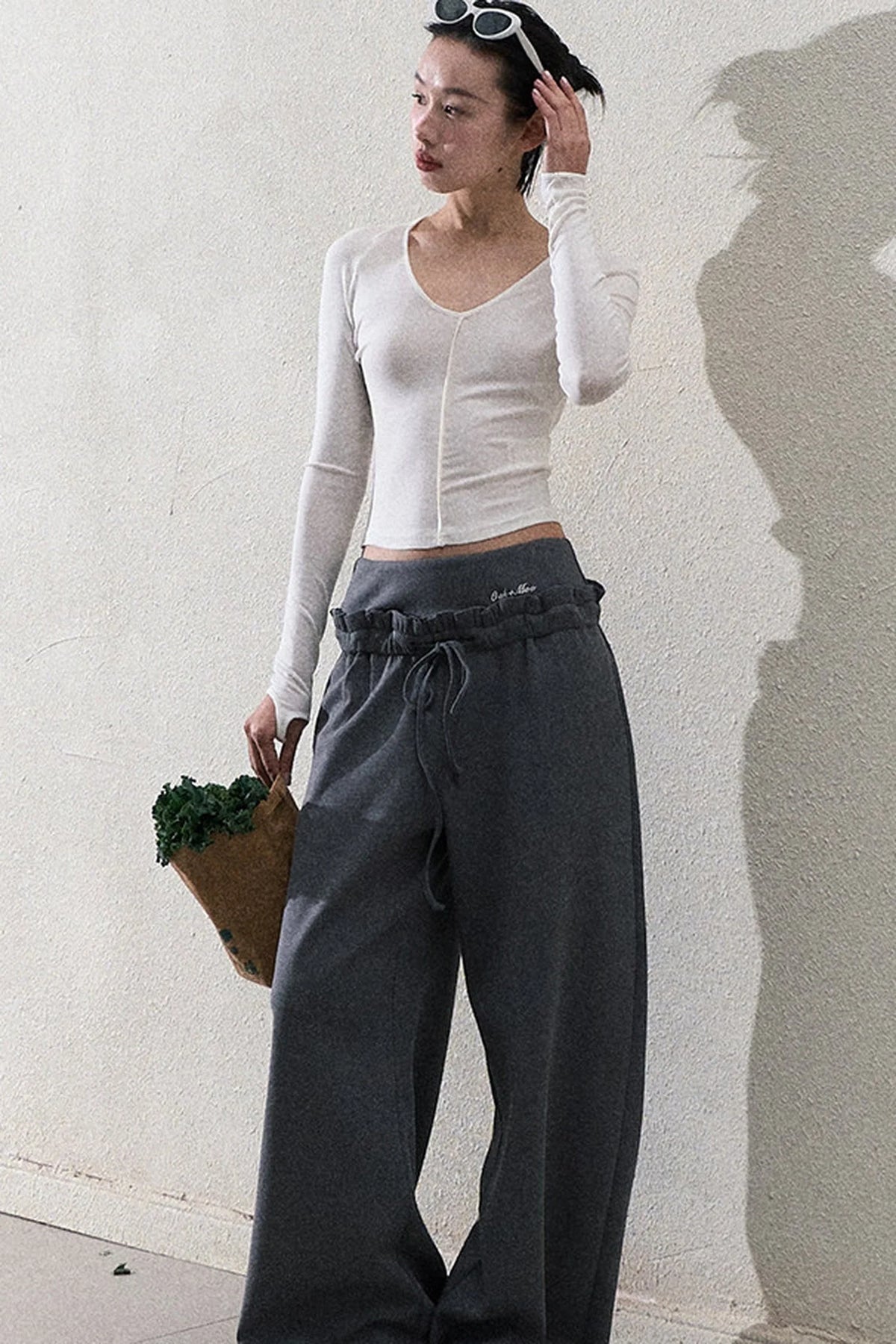 Liquid Cotton Ruffle Wide-Leg Pants