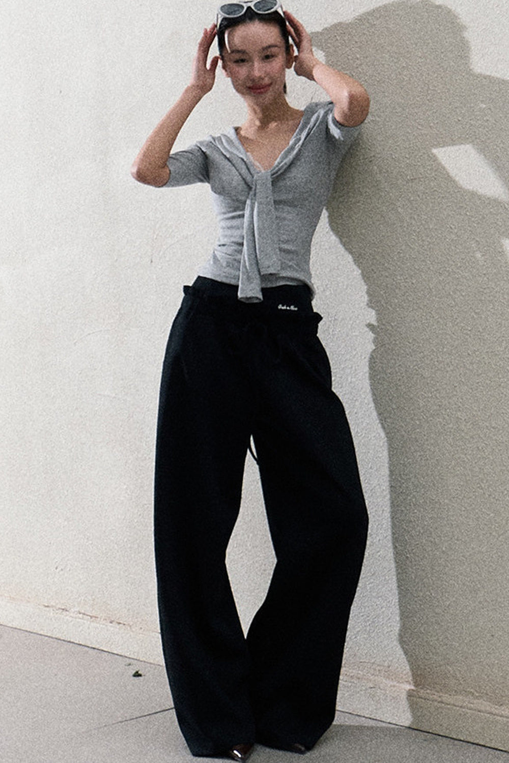Liquid Cotton Ruffle Wide-Leg Pants
