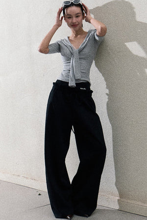 Liquid Cotton Ruffle Wide-Leg Pants