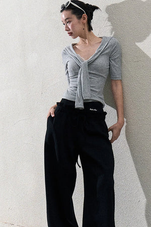 Liquid Cotton Ruffle Wide-Leg Pants