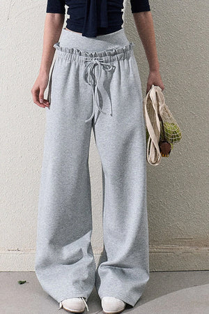 Liquid Cotton Ruffle Wide-Leg Pants