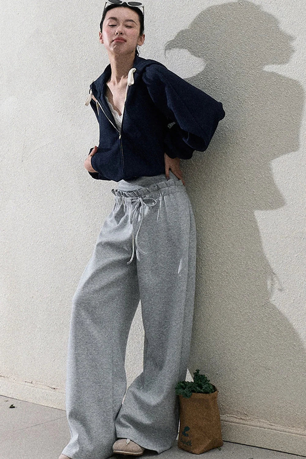 Liquid Cotton Ruffle Wide-Leg Pants
