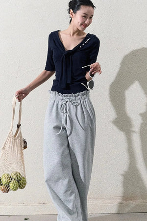Liquid Cotton Ruffle Wide-Leg Pants