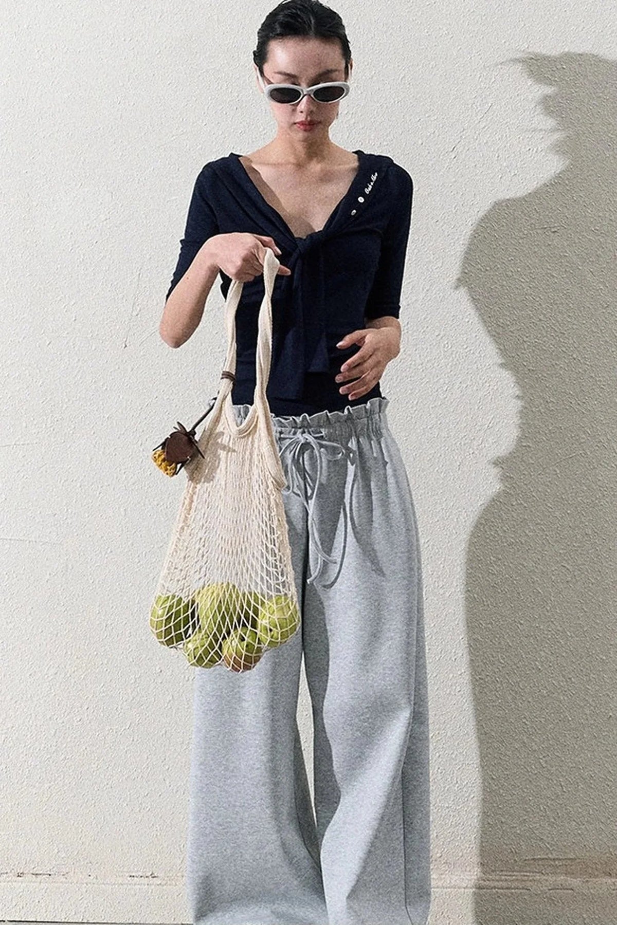 Liquid Cotton Ruffle Wide-Leg Pants