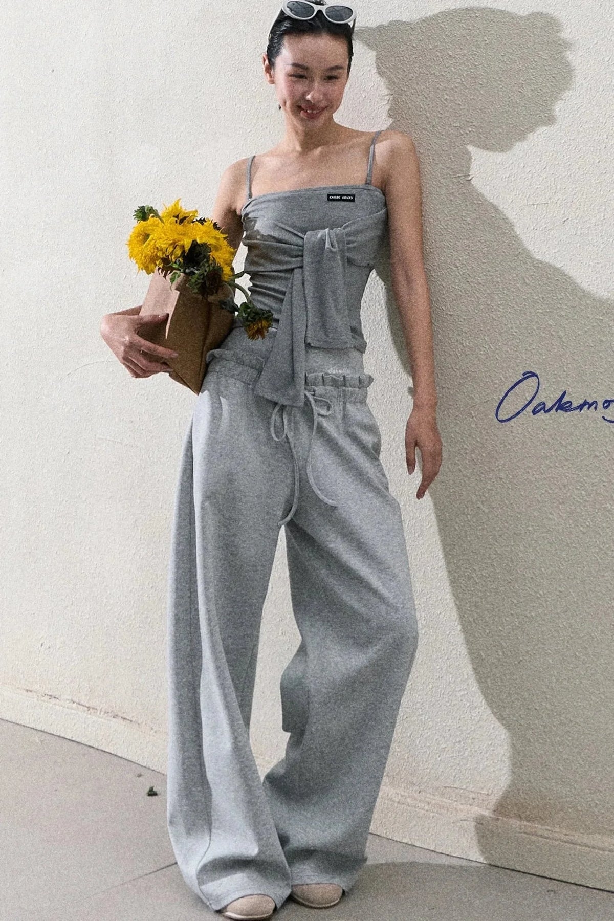Liquid Cotton Ruffle Wide-Leg Pants