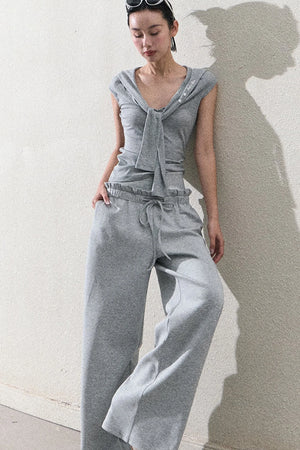 Liquid Cotton Ruffle Wide-Leg Pants
