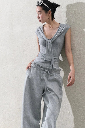 Liquid Cotton Ruffle Wide-Leg Pants