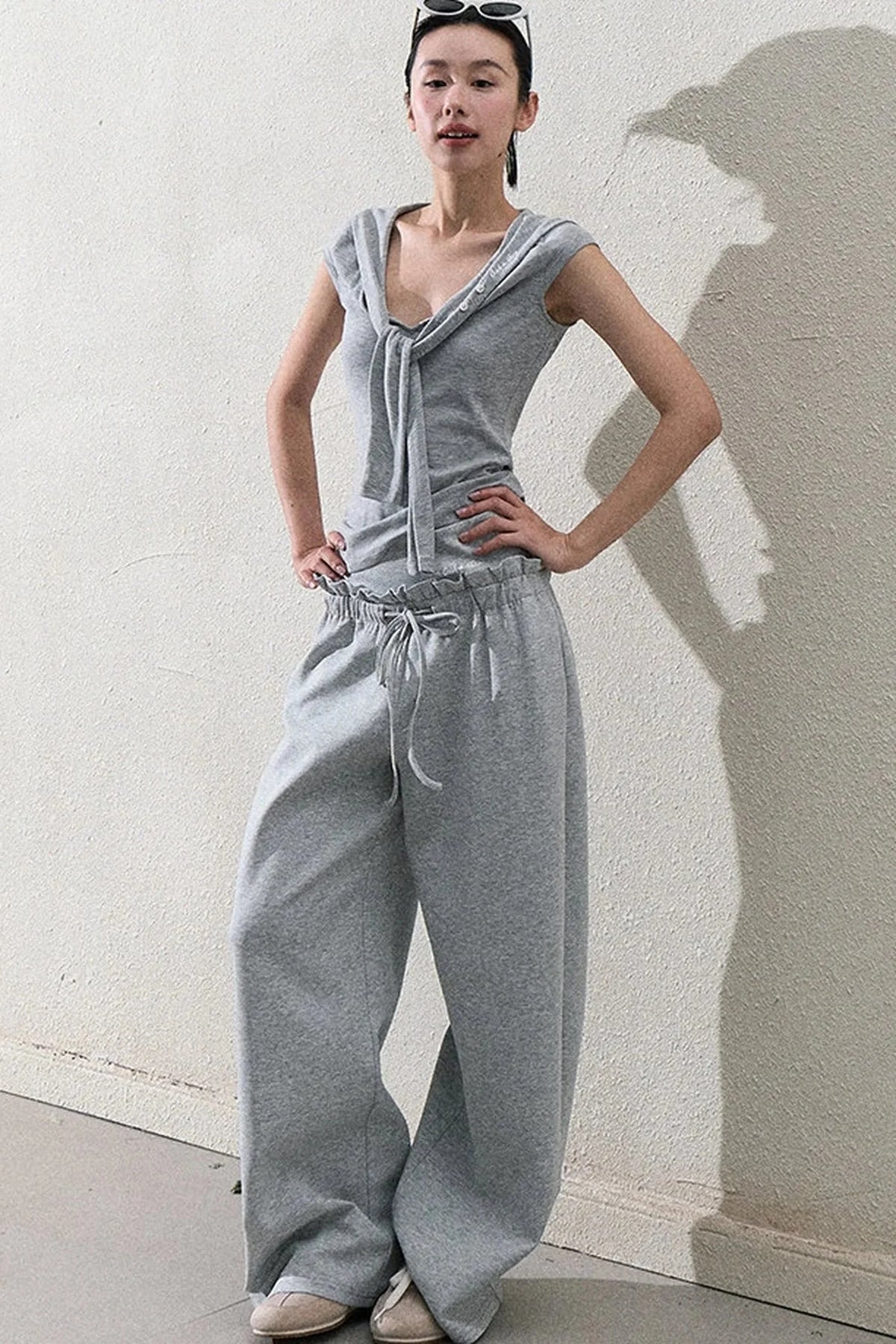 Liquid Cotton Ruffle Wide-Leg Pants