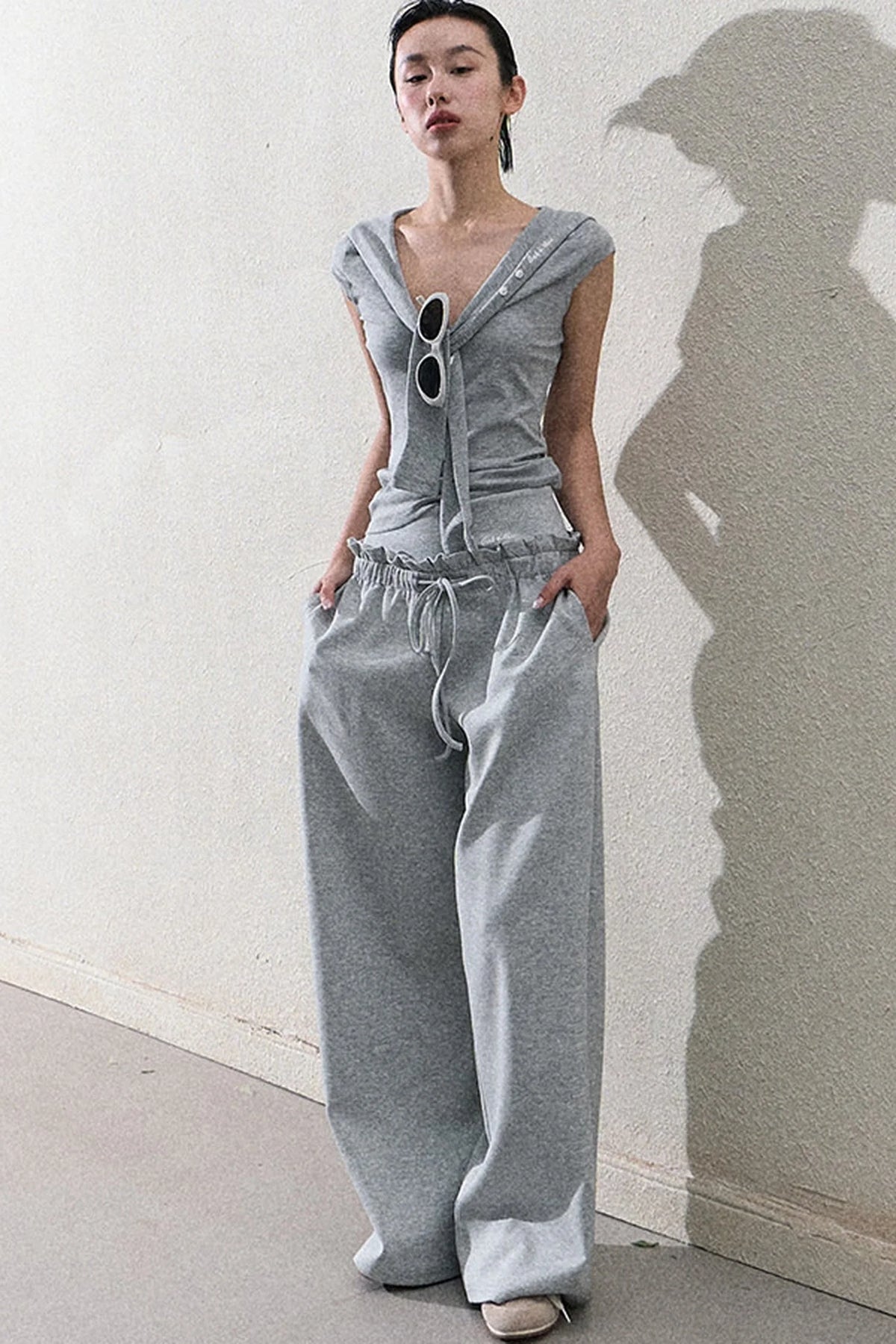 Liquid Cotton Ruffle Wide-Leg Pants
