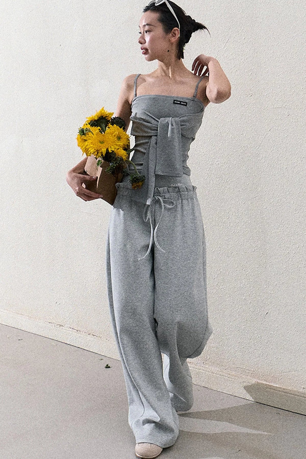 Liquid Cotton Ruffle Wide-Leg Pants