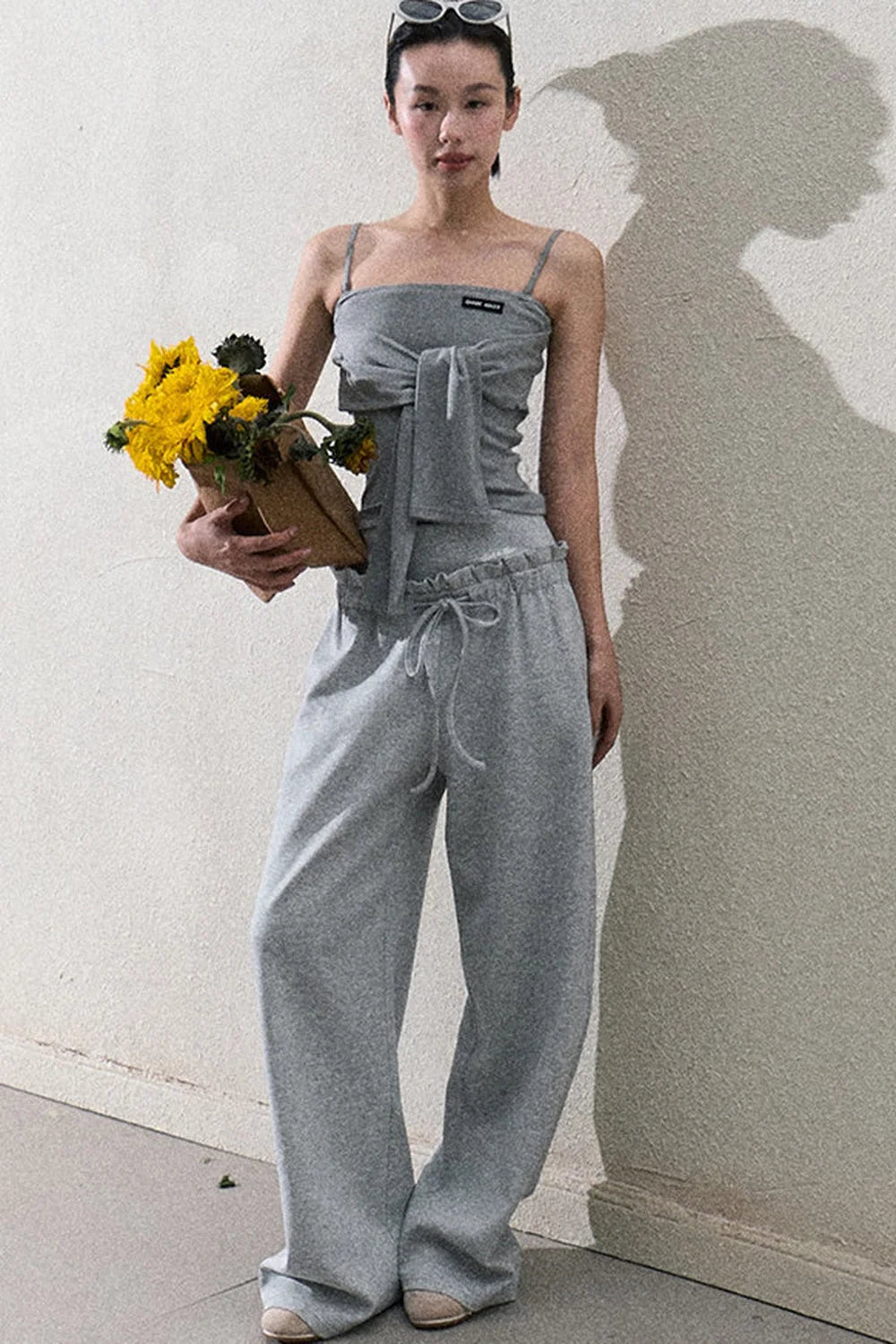 Liquid Cotton Ruffle Wide-Leg Pants