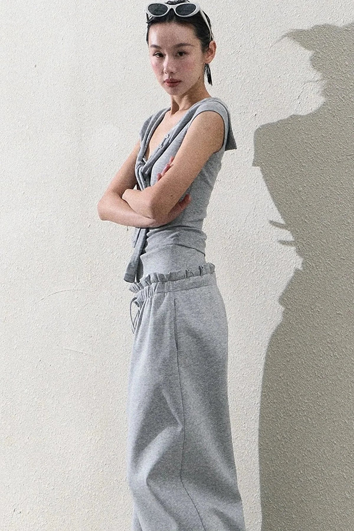 Liquid Cotton Ruffle Wide-Leg Pants