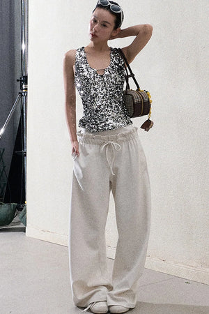 Liquid Cotton Ruffle Wide-Leg Pants